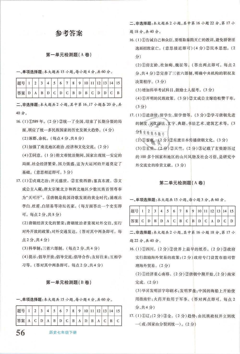 2019年優(yōu)學(xué)1+1評價(jià)與測試七年級歷史下冊 參考答案第1頁