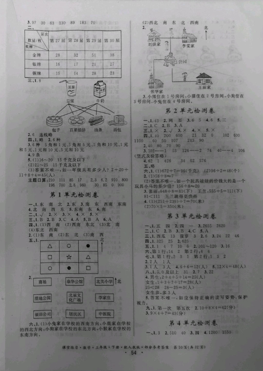 2019年課堂練習(xí)三年級(jí)數(shù)學(xué)下冊(cè)人教版 參考答案第10頁(yè)