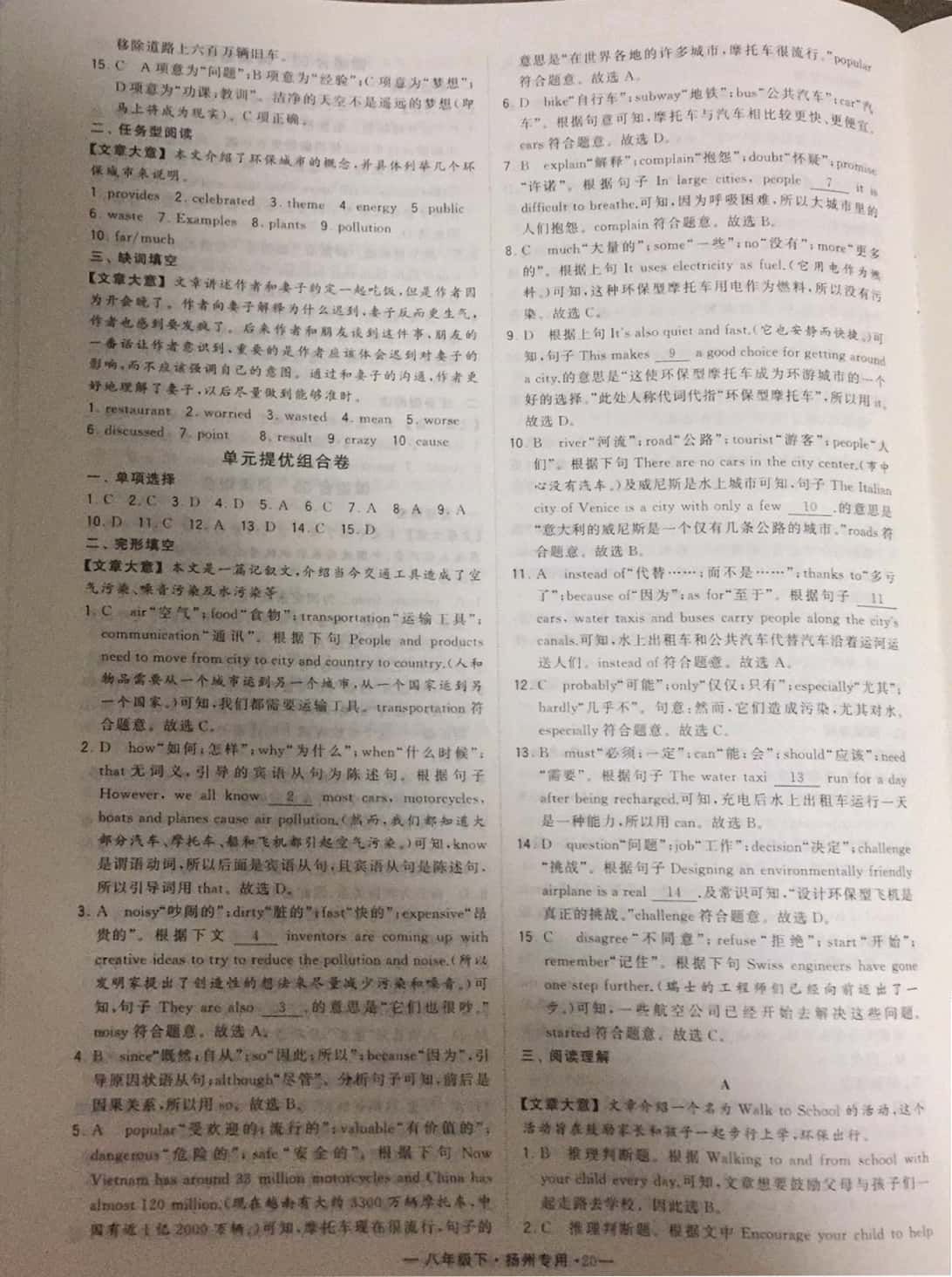 2019年經(jīng)綸學(xué)典學(xué)霸八年級英語下冊譯林版揚(yáng)州專版 參考答案第20頁