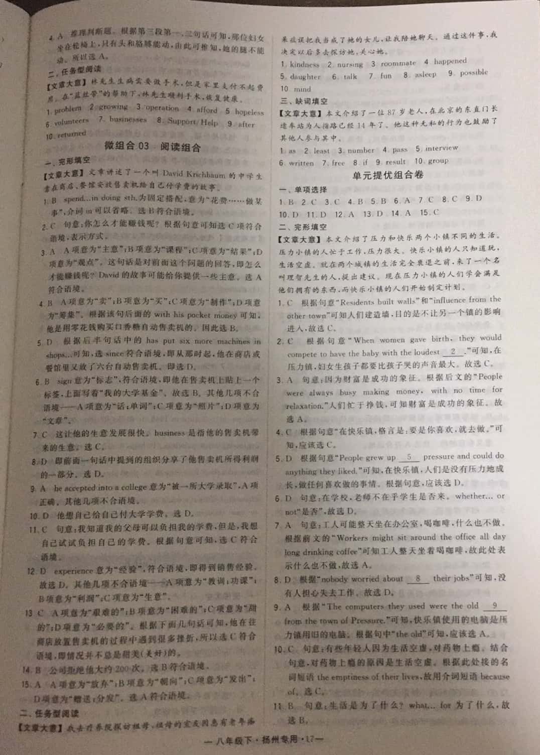 2019年經(jīng)綸學(xué)典學(xué)霸八年級英語下冊譯林版揚(yáng)州專版 參考答案第17頁