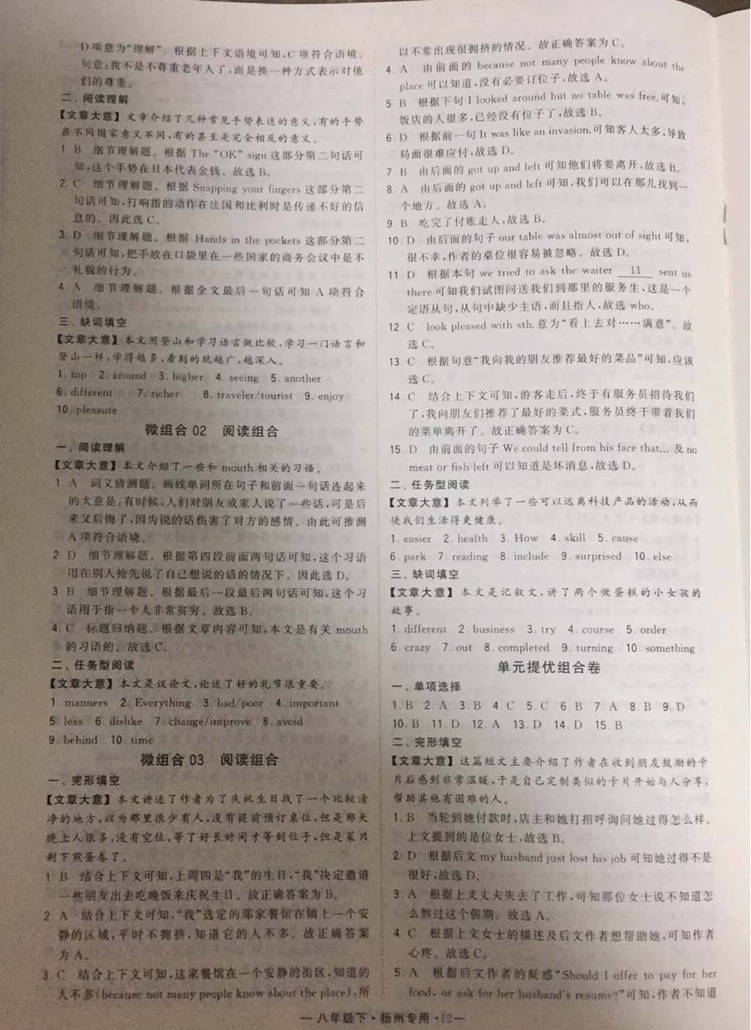 2019年經(jīng)綸學(xué)典學(xué)霸八年級英語下冊譯林版揚州專版 參考答案第12頁