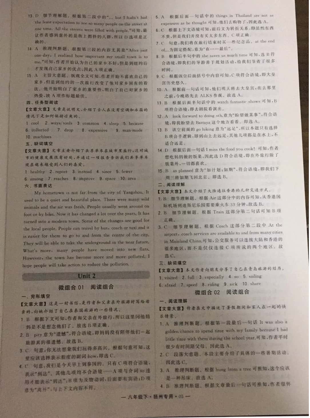 2019年經(jīng)綸學(xué)典學(xué)霸八年級英語下冊譯林版揚州專版 參考答案第3頁