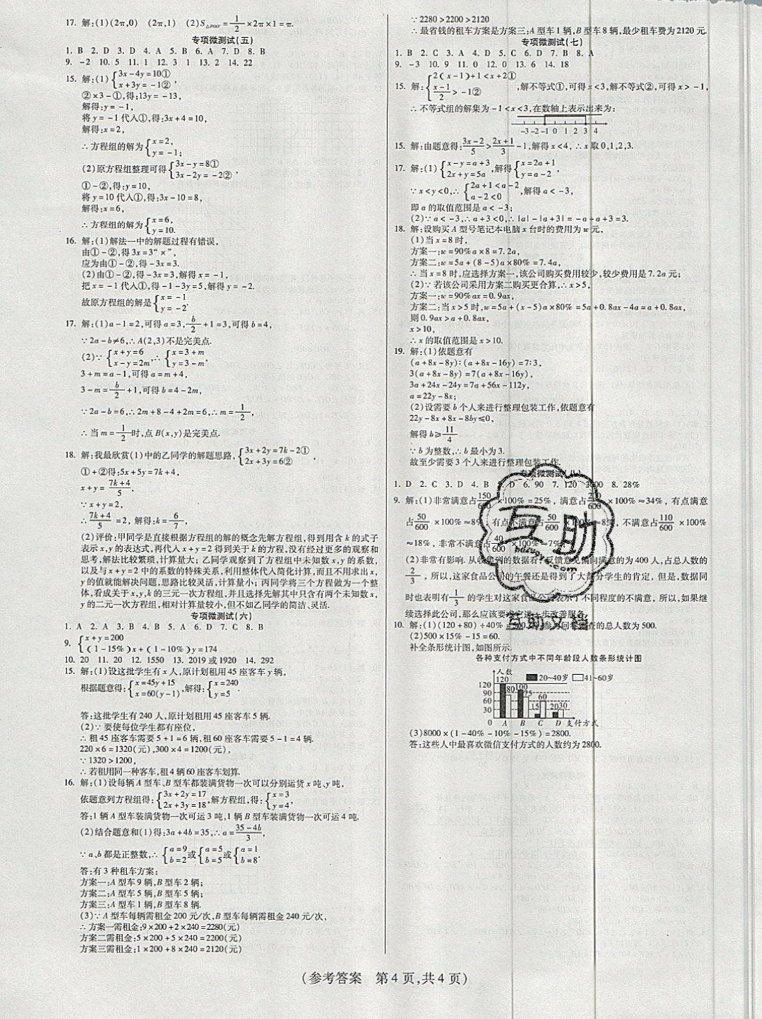 2019年扬帆文化100分培优智能优选卷七年级数学下册人教版 参考答案第3页