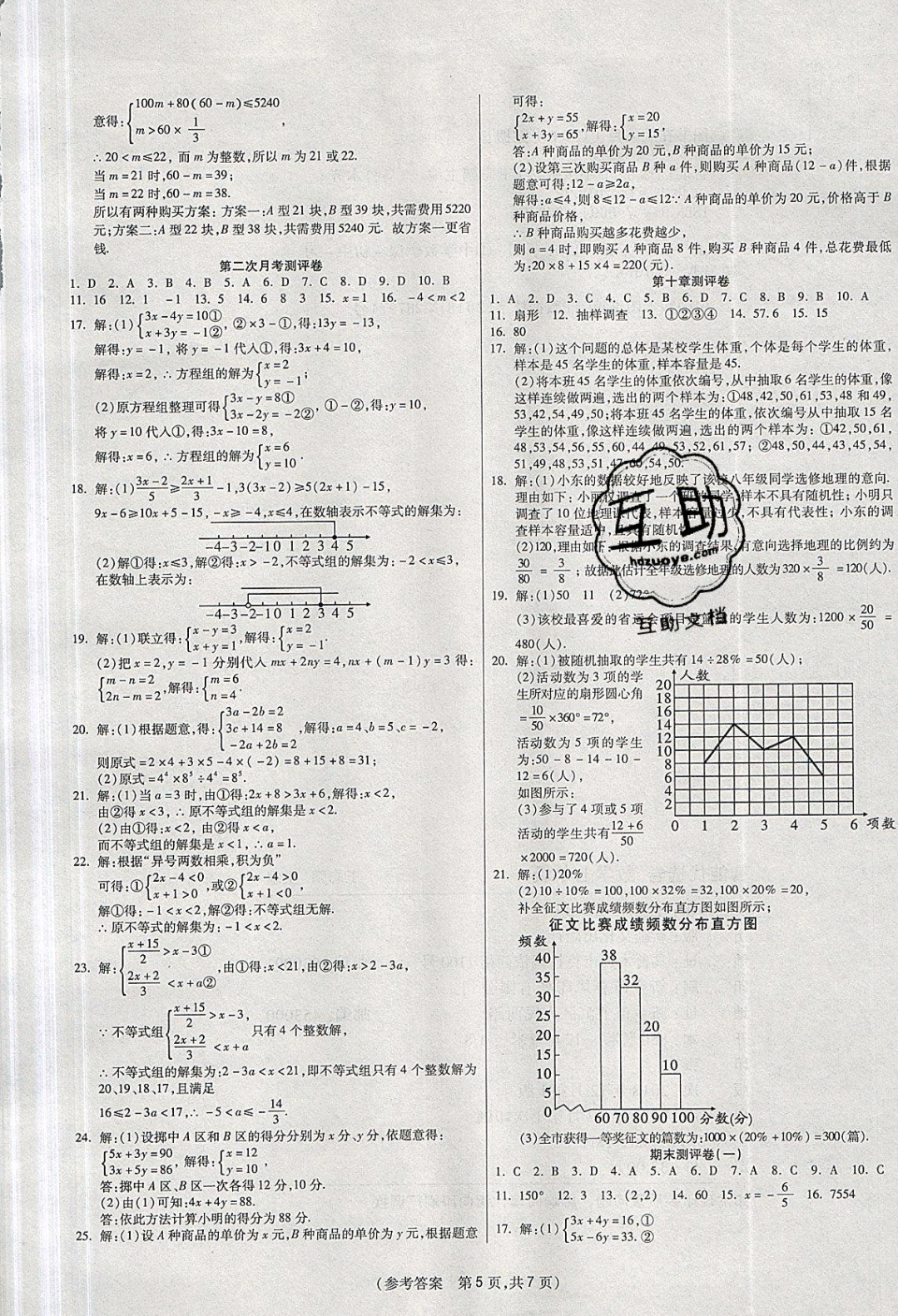 2019年扬帆文化100分培优智能优选卷七年级数学下册人教版 参考答案第9页