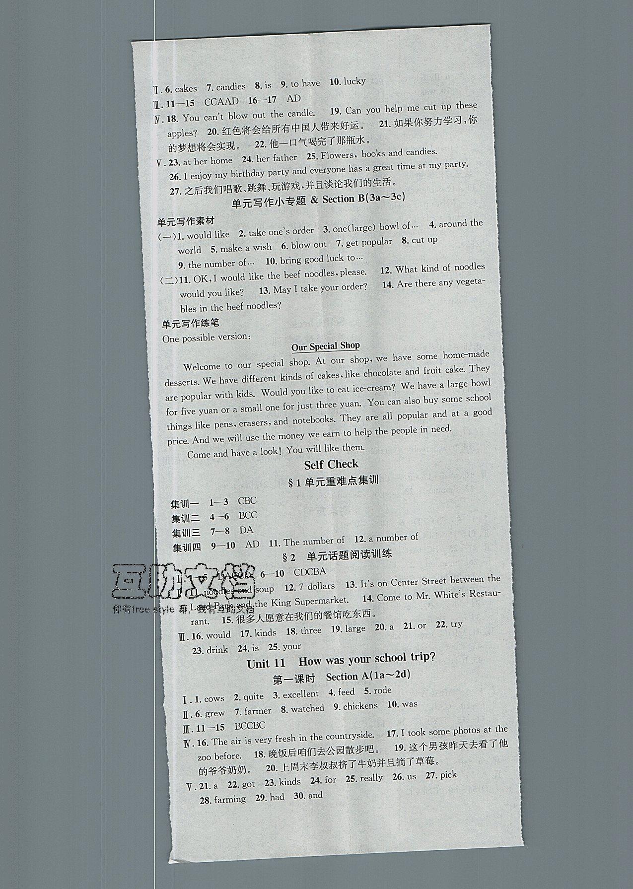 2019年名校課堂七年級(jí)英語下冊(cè)人教版河北專版 參考答案第14頁