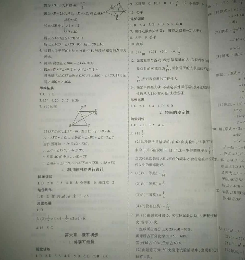 2019年新課程成長資源課時精練七年級數(shù)學(xué)下冊北師大版 參考答案第11頁