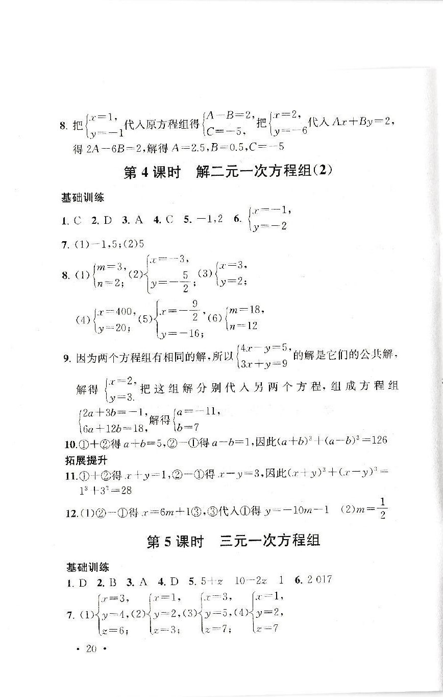 2019年創(chuàng)新優(yōu)化學(xué)案七年級(jí)數(shù)學(xué)下冊(cè)蘇教版 參考答案第20頁(yè)