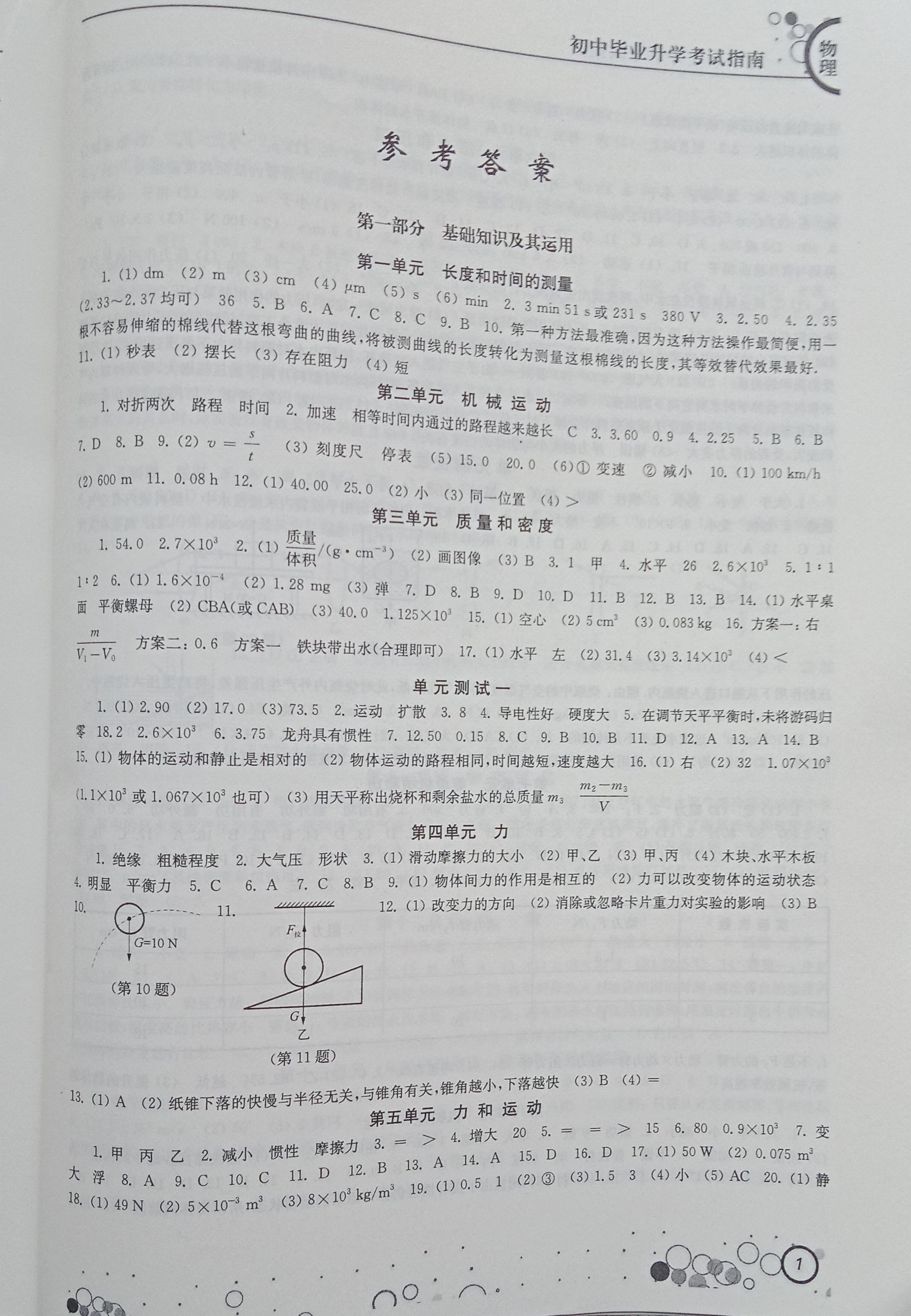 2019年初中毕业升学考试指南物理 参考答案第1页