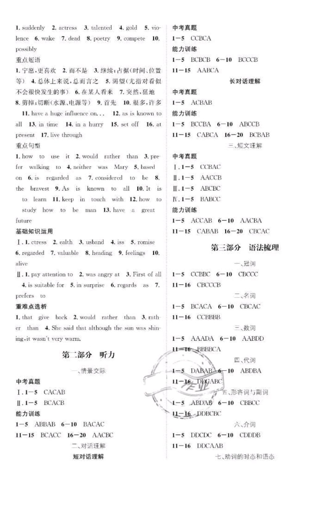 2019年中考總復(fù)習(xí)英語 參考答案第8頁