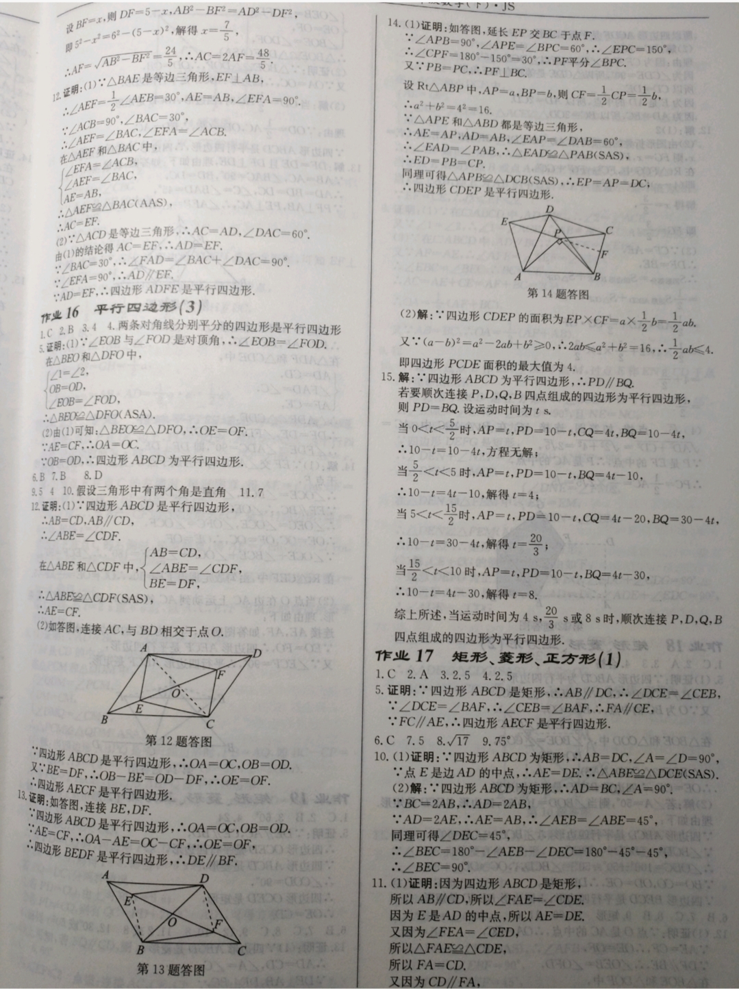 2019年启东中学作业本八年级数学下册江苏版徐州专版 参考答案第7页