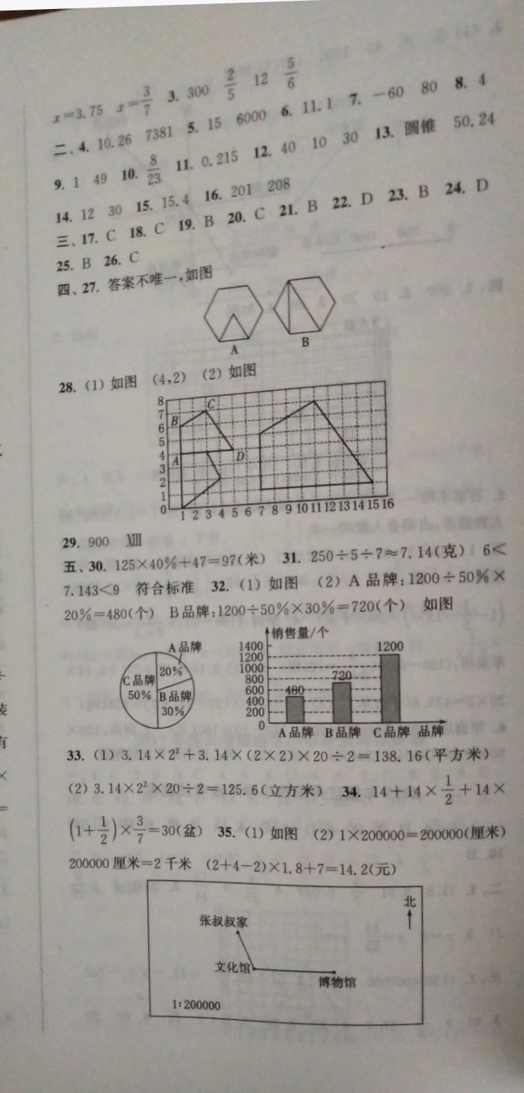 2019年小學(xué)畢業(yè)考試試卷精編六年級數(shù)學(xué)江蘇專用 參考答案第24頁