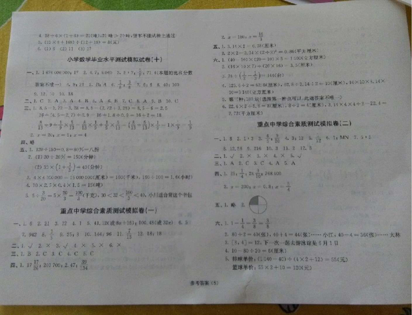 2019年小升初小學(xué)生畢業(yè)水平測(cè)試模擬卷六年級(jí)數(shù)學(xué) 參考答案第4頁(yè)