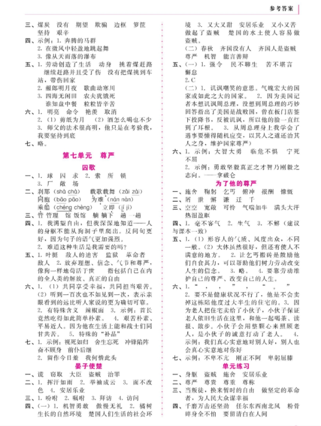 2019年語(yǔ)文伴你成長(zhǎng)五年級(jí)下冊(cè)北師大版河南專(zhuān)版北京師范大學(xué)出版社 參考答案第6頁(yè)