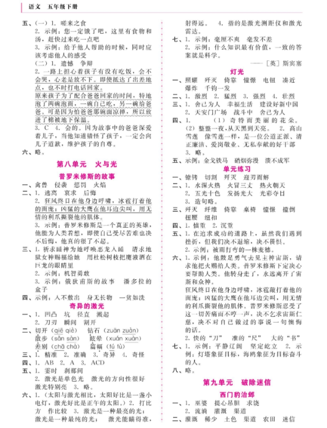 2019年語文伴你成長五年級下冊北師大版河南專版北京師范大學(xué)出版社 參考答案第7頁