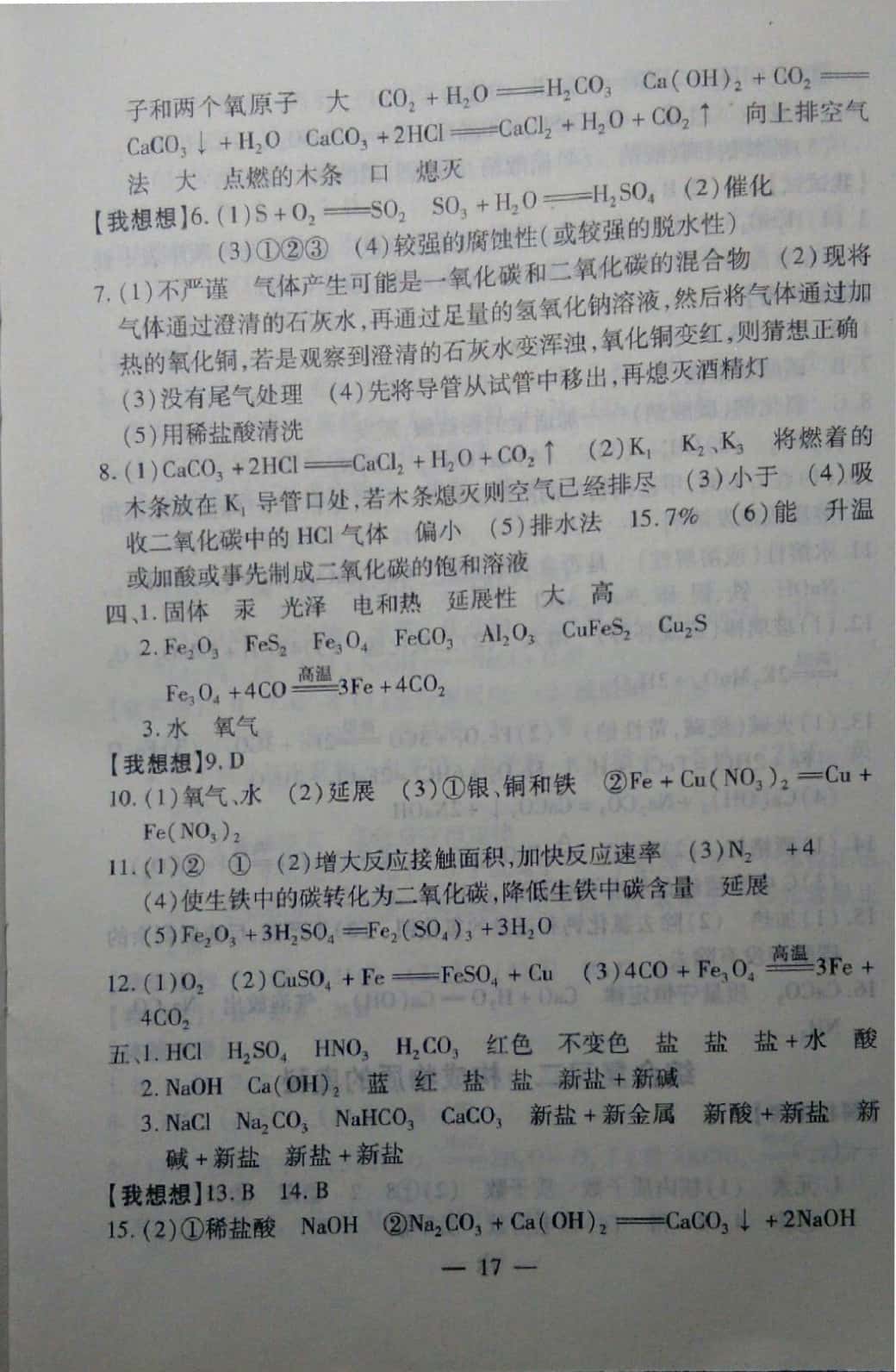 2019年中考突破九年級化學 參考答案第17頁