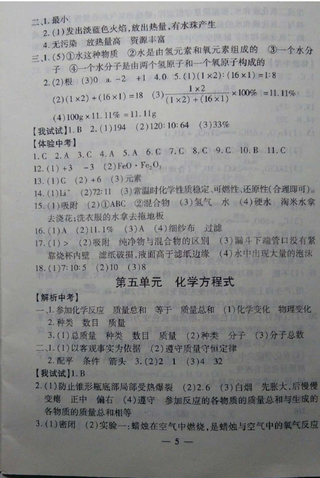 2019年中考突破九年級(jí)化學(xué) 參考答案第5頁(yè)