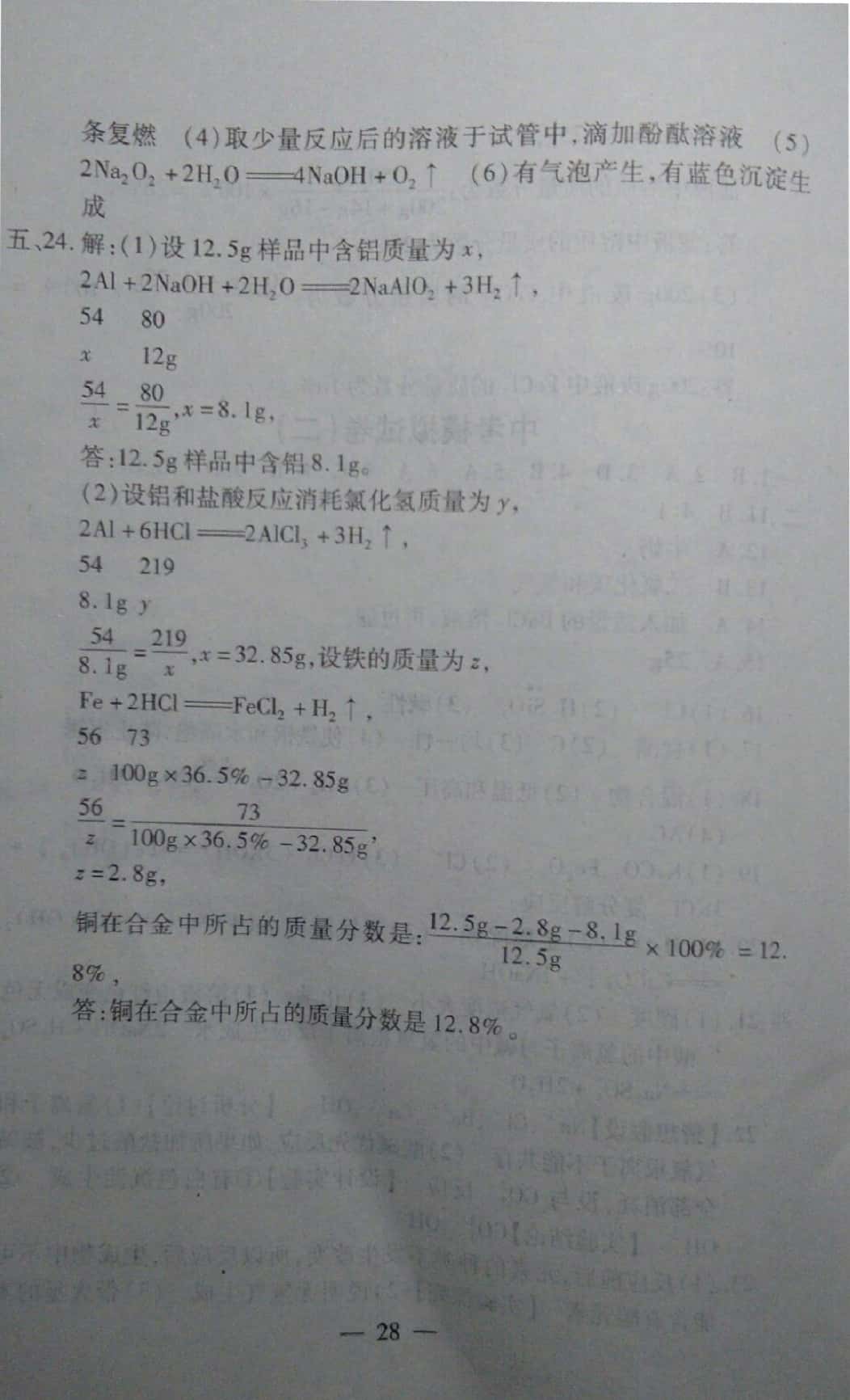 2019年中考突破九年級(jí)化學(xué) 參考答案第28頁(yè)