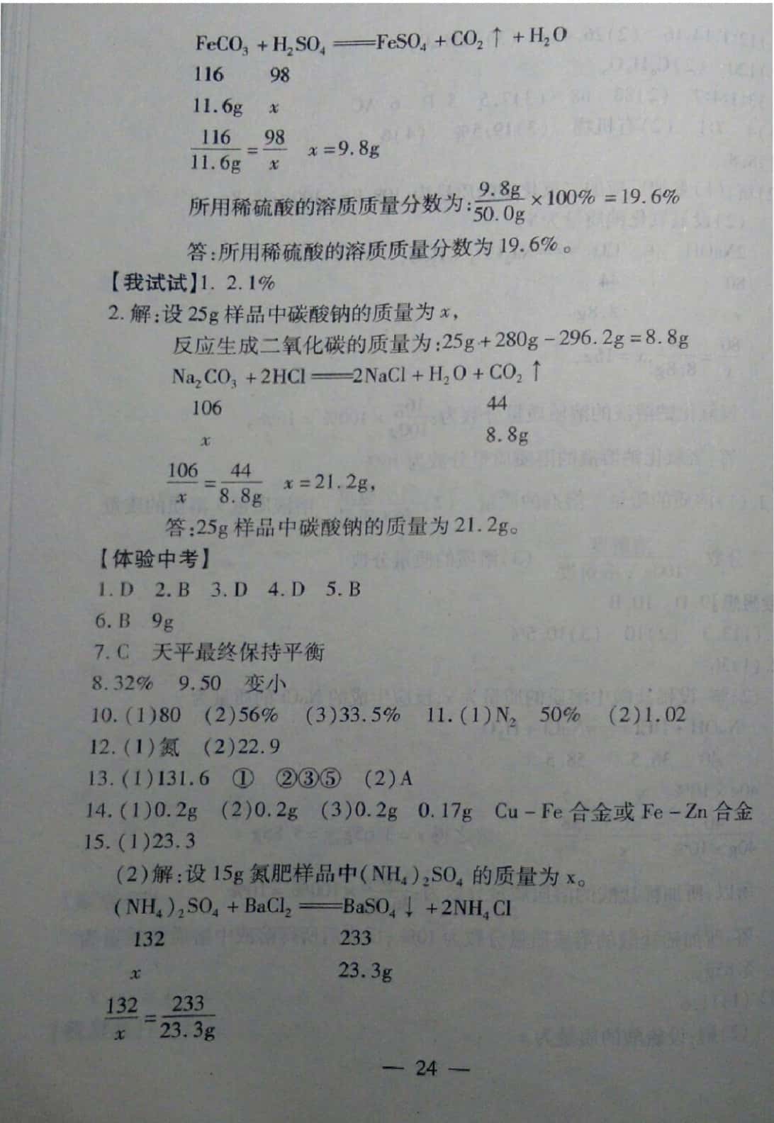 2019年中考突破九年級(jí)化學(xué) 參考答案第24頁