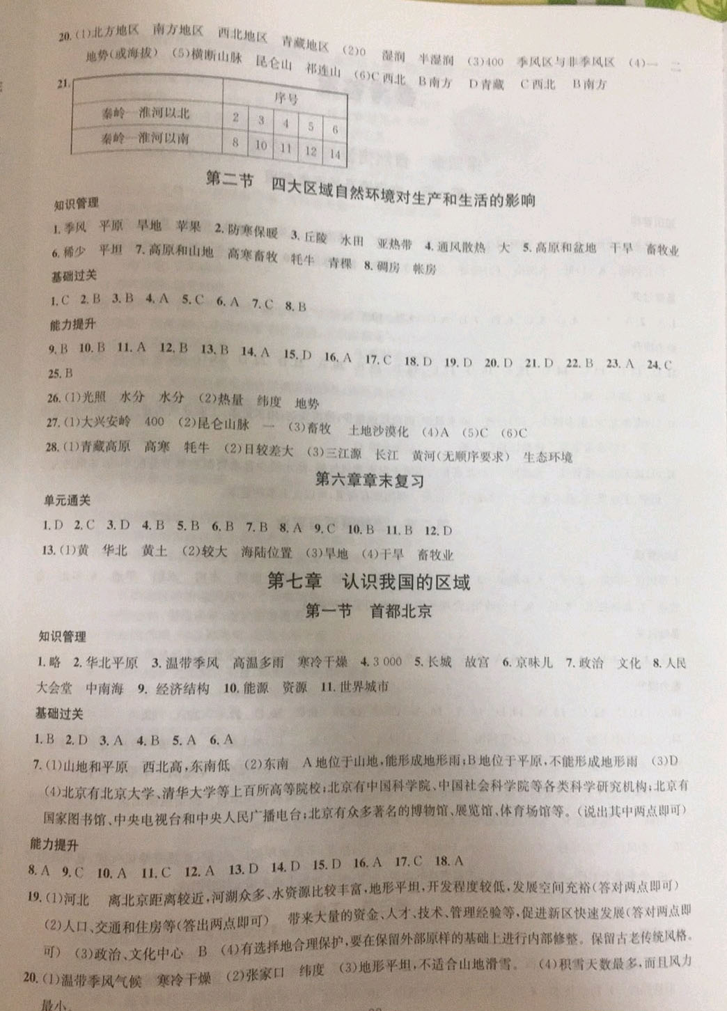 2019年名校课堂七年级地理下册中图版 参考答案第4页