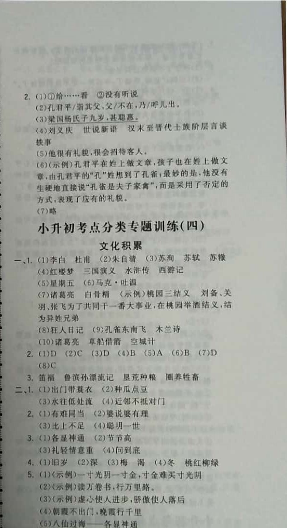 2019年奪冠小狀元小學(xué)畢業(yè)升學(xué)總復(fù)習(xí)六年級語文下冊 參考答案第7頁