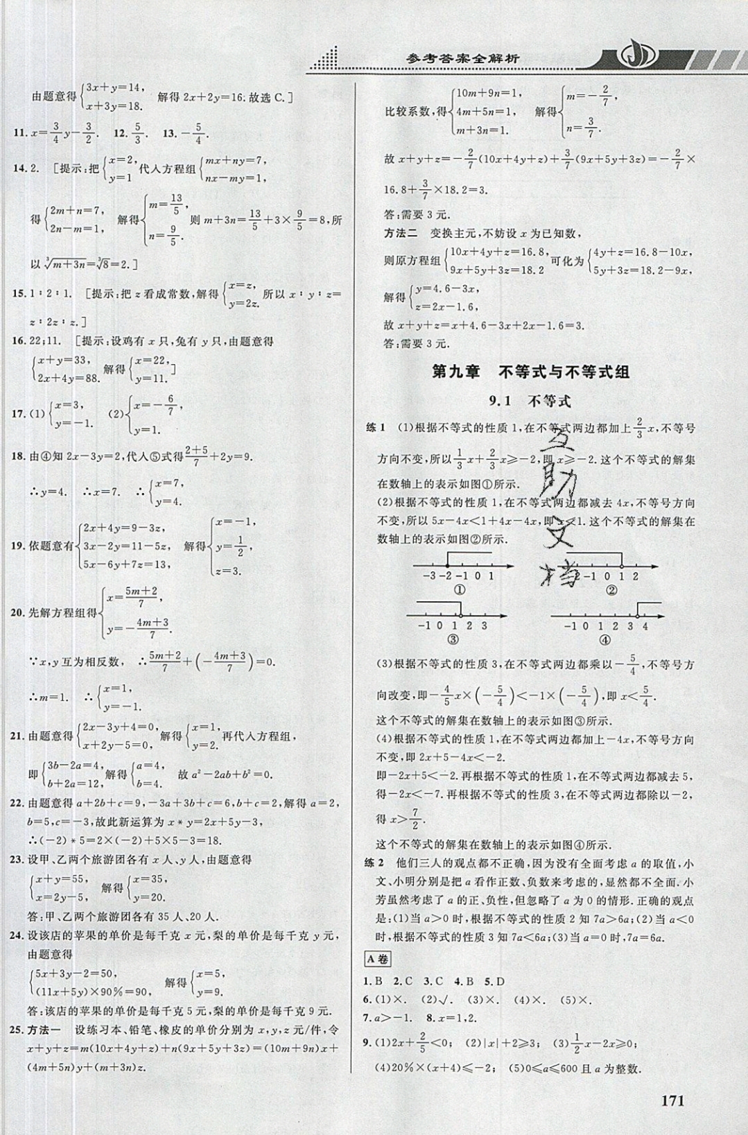 2019年重難點手冊七年級數(shù)學(xué)下冊人教版 參考答案第13頁