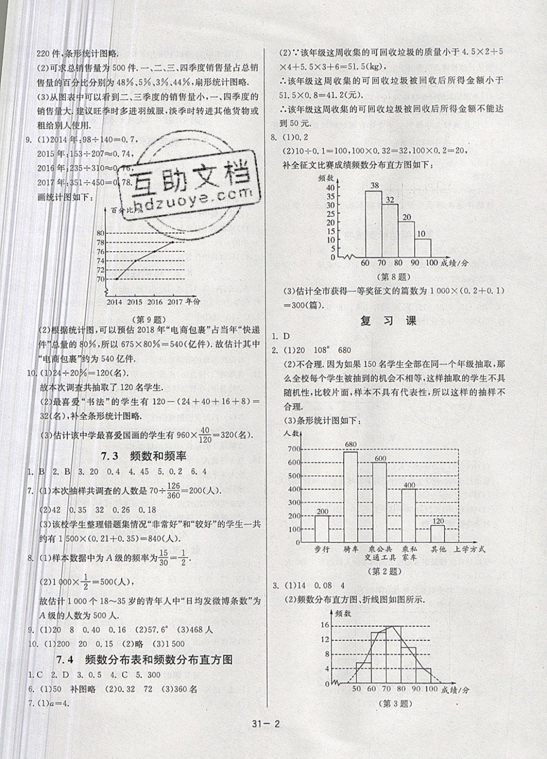 2019年课时训练八年级数学下册苏科版 参考答案第2页