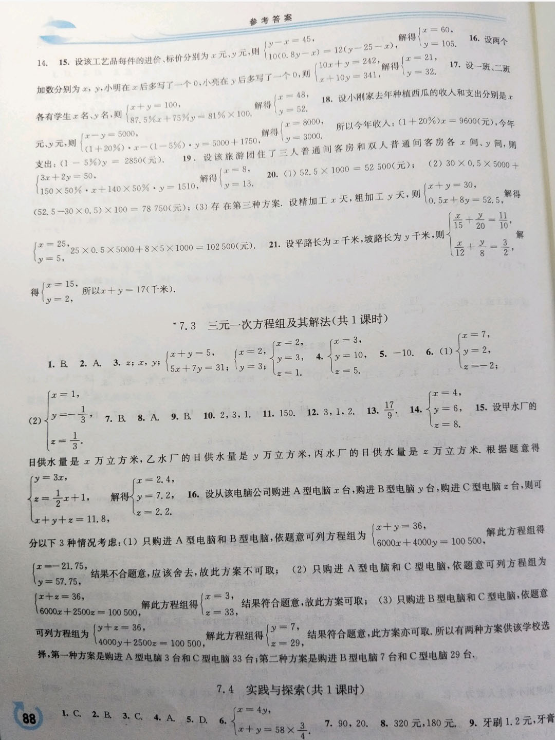 2019年学习检测七年级数学下册 参考答案第4页