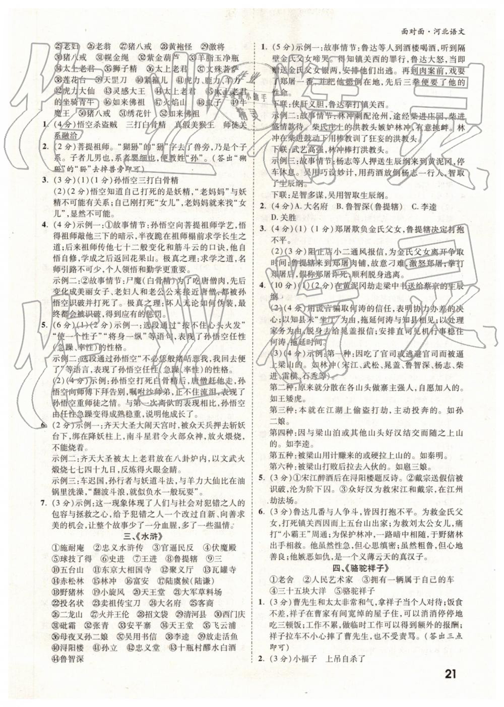 2019年河北中考面對(duì)面語(yǔ)文 參考答案第21頁(yè)