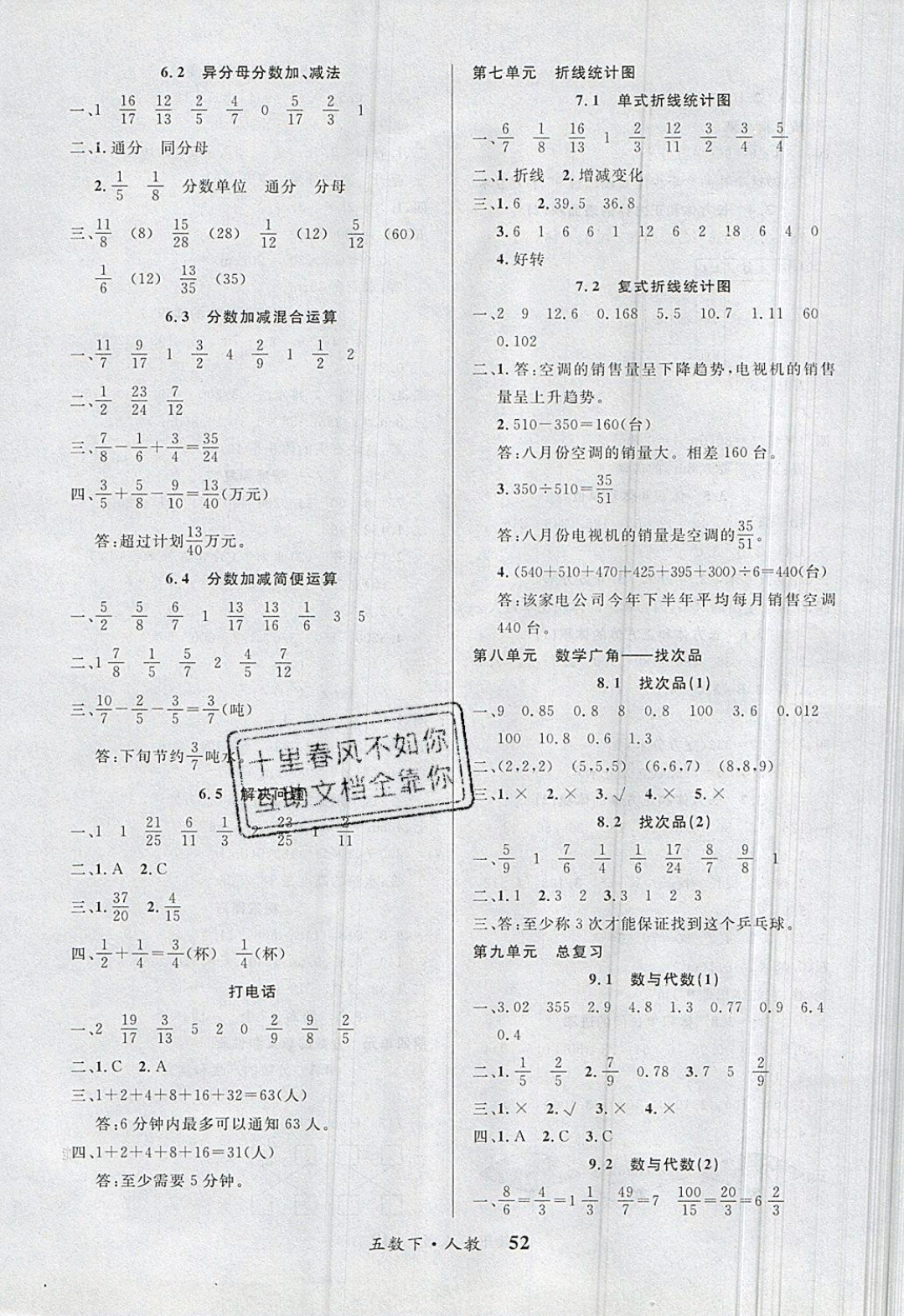 2019年課內課外五年級數學下冊人教版 參考答案第12頁