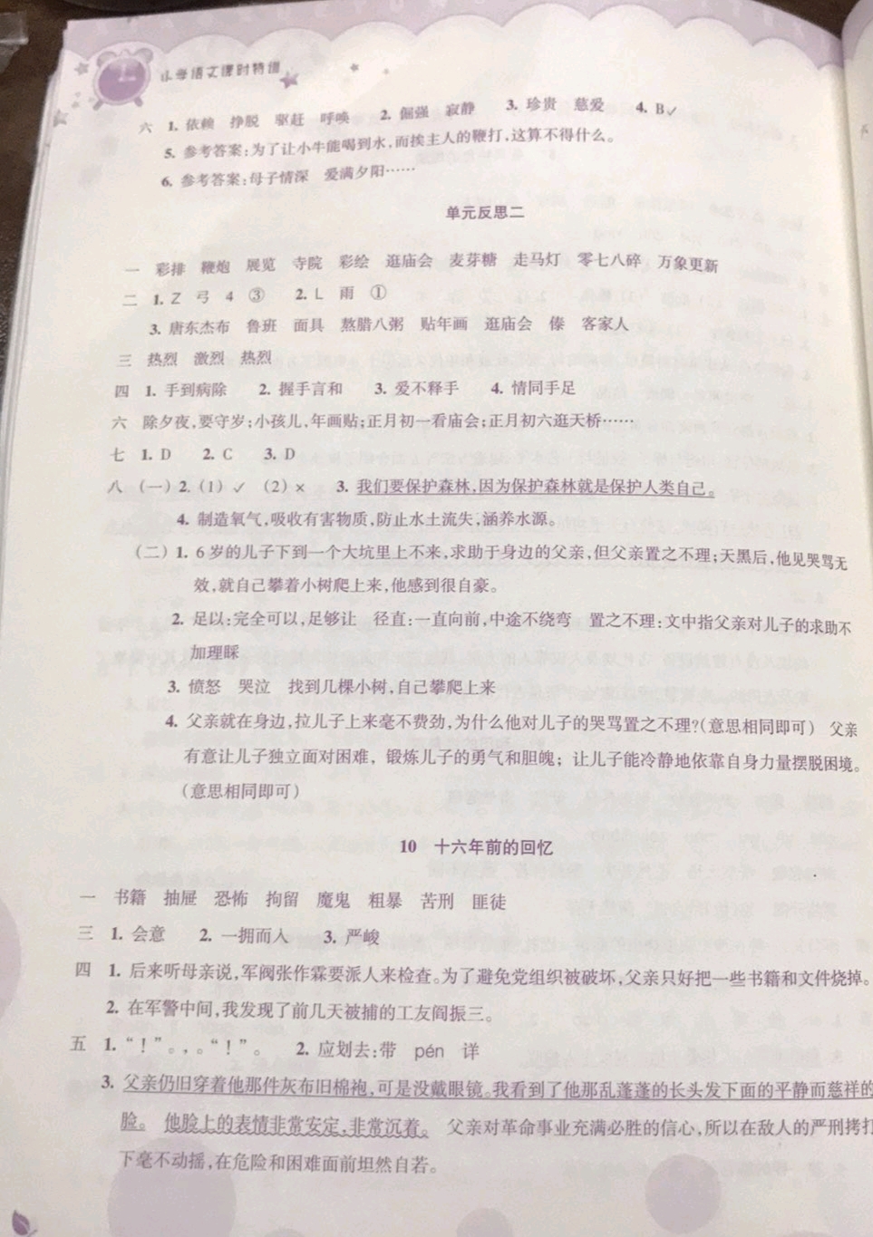 2019年小学语文课时特训六年级下册人教版 参考答案第5页