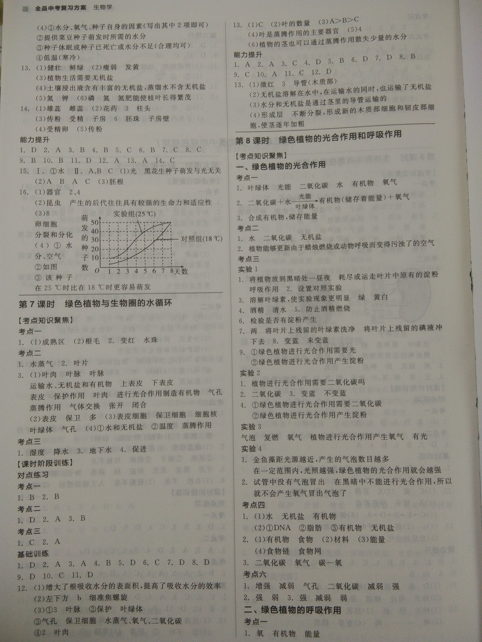 2019年全品中考復(fù)習(xí)方案生物學(xué)鄂爾多斯專版 參考答案第4頁