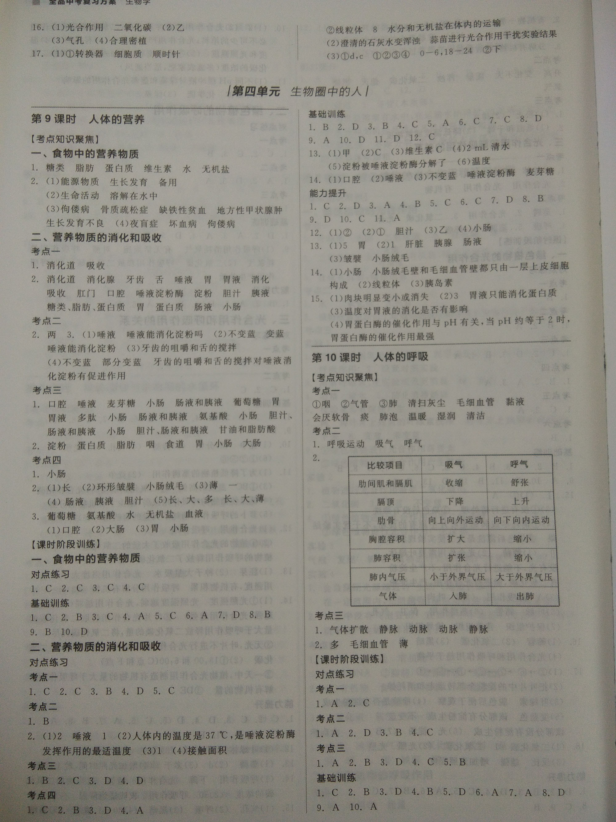 2019年全品中考复习方案生物学鄂尔多斯专版 参考答案第6页