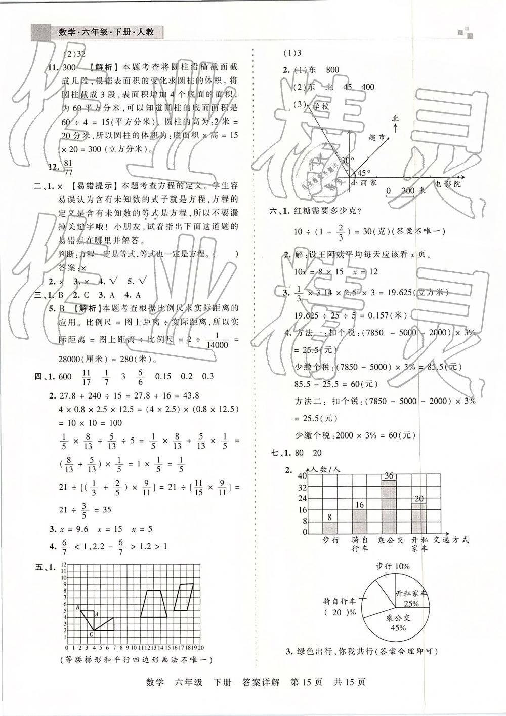 2019年王朝霞期末真題精編六年級(jí)數(shù)學(xué)下冊(cè)人教版 參考答案第15頁