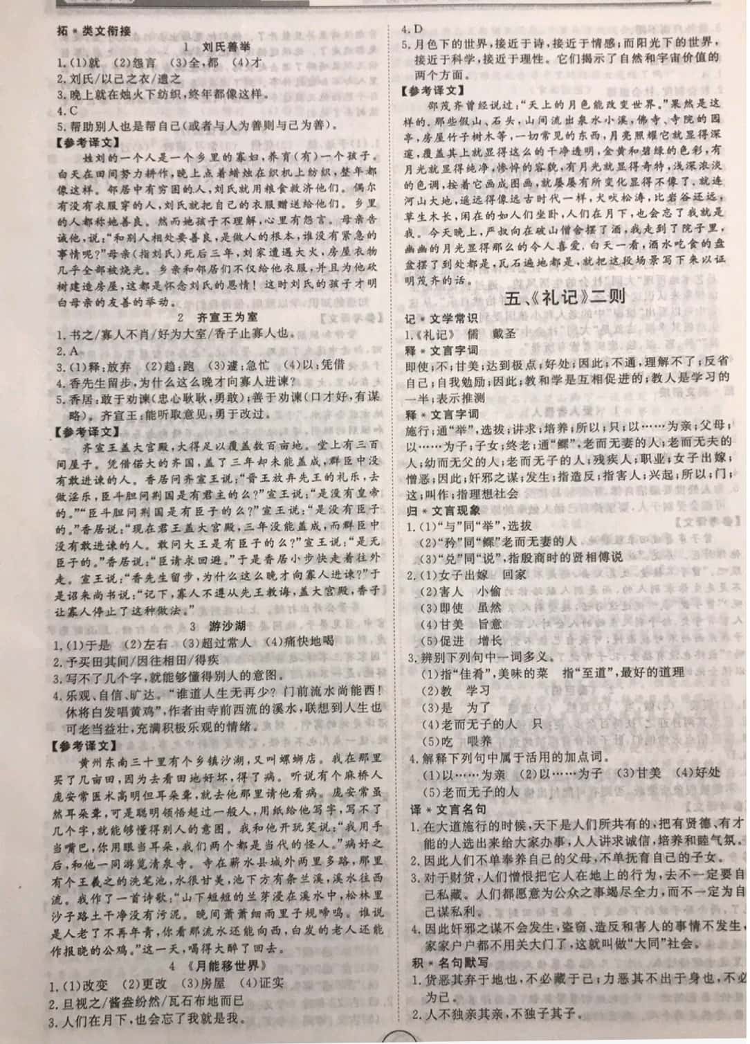 2019年課內(nèi)外古詩文與名著考點特訓(xùn)八年級下冊 參考答案第5頁