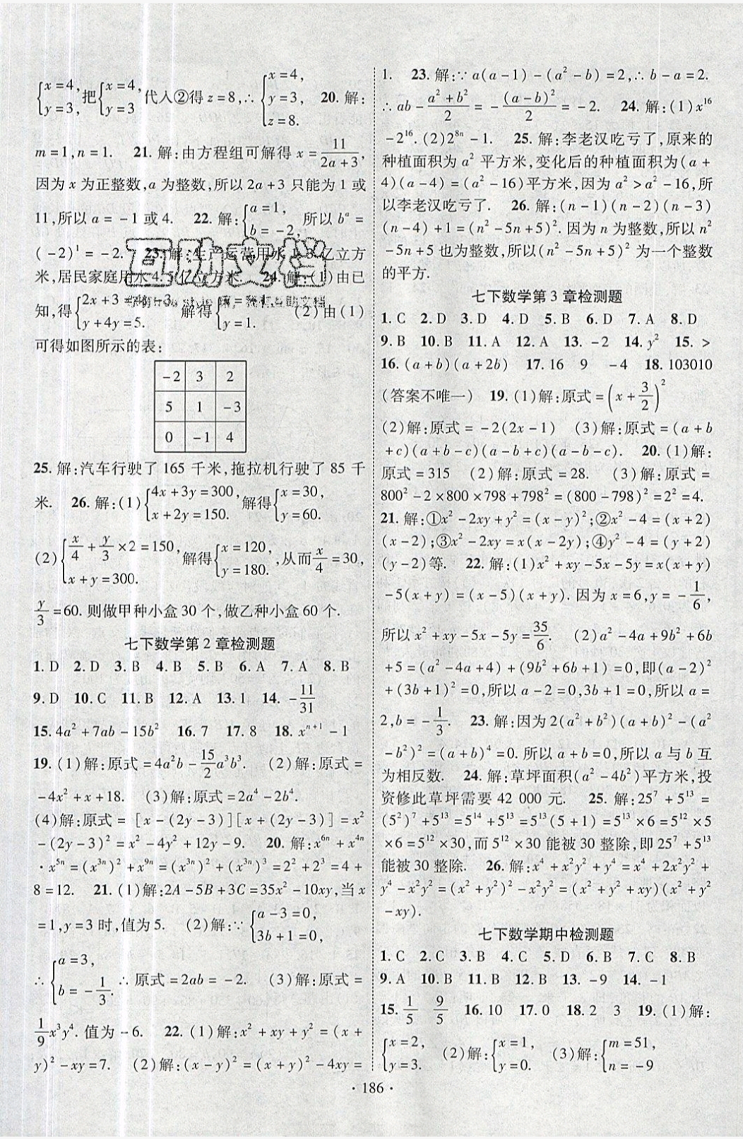 2019年课时掌控七年级数学下册 参考答案第14页