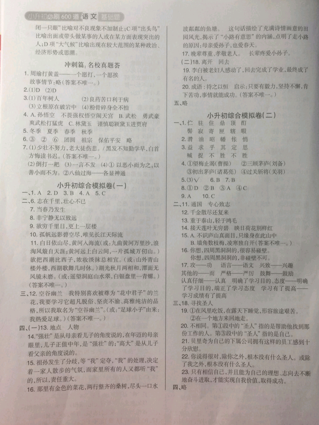 2019年小升初必刷600道语文基础题 参考答案第13页