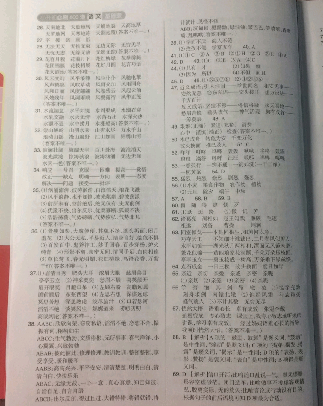 2019年小升初必刷600道语文基础题 参考答案第4页