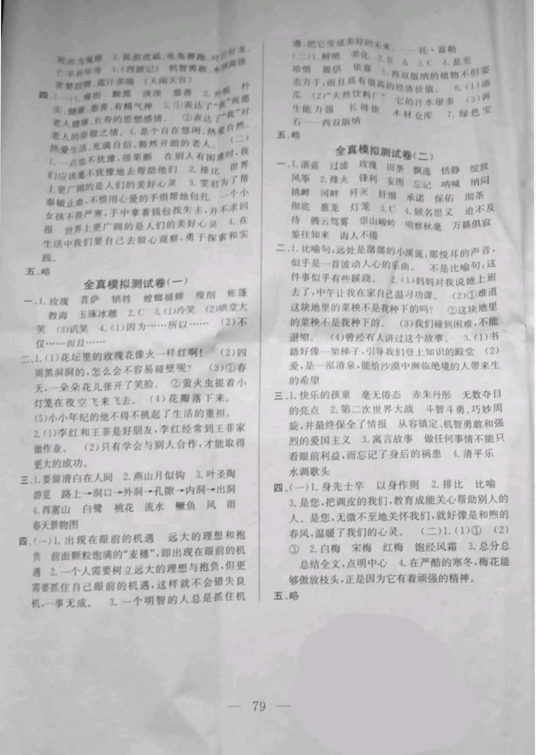 2019年希望全程检测单元测试卷六年级语文下册苏教版 参考答案第7页