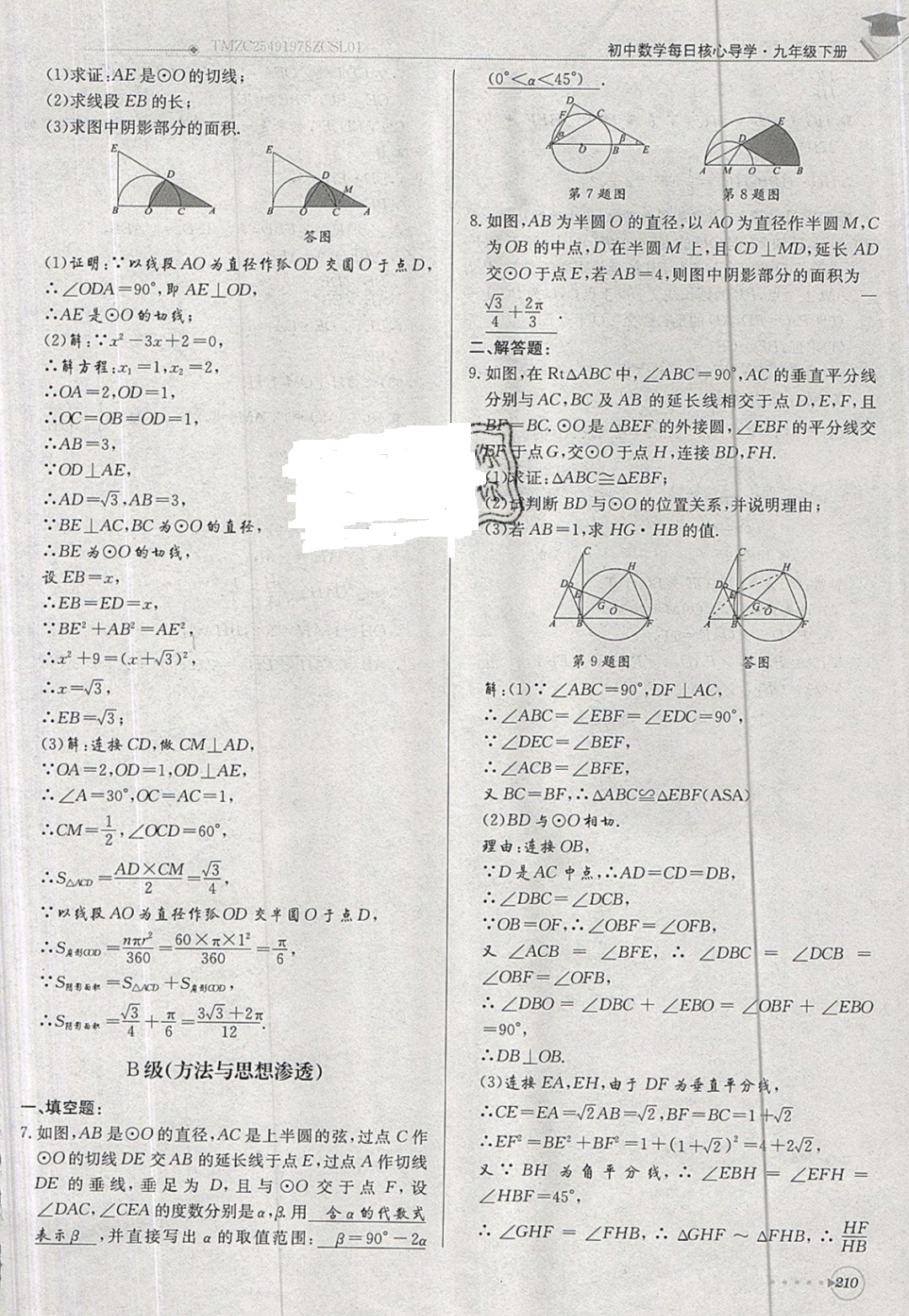 2019年每日核心導(dǎo)學(xué)九年級數(shù)學(xué)下冊北師大版 參考答案第210頁