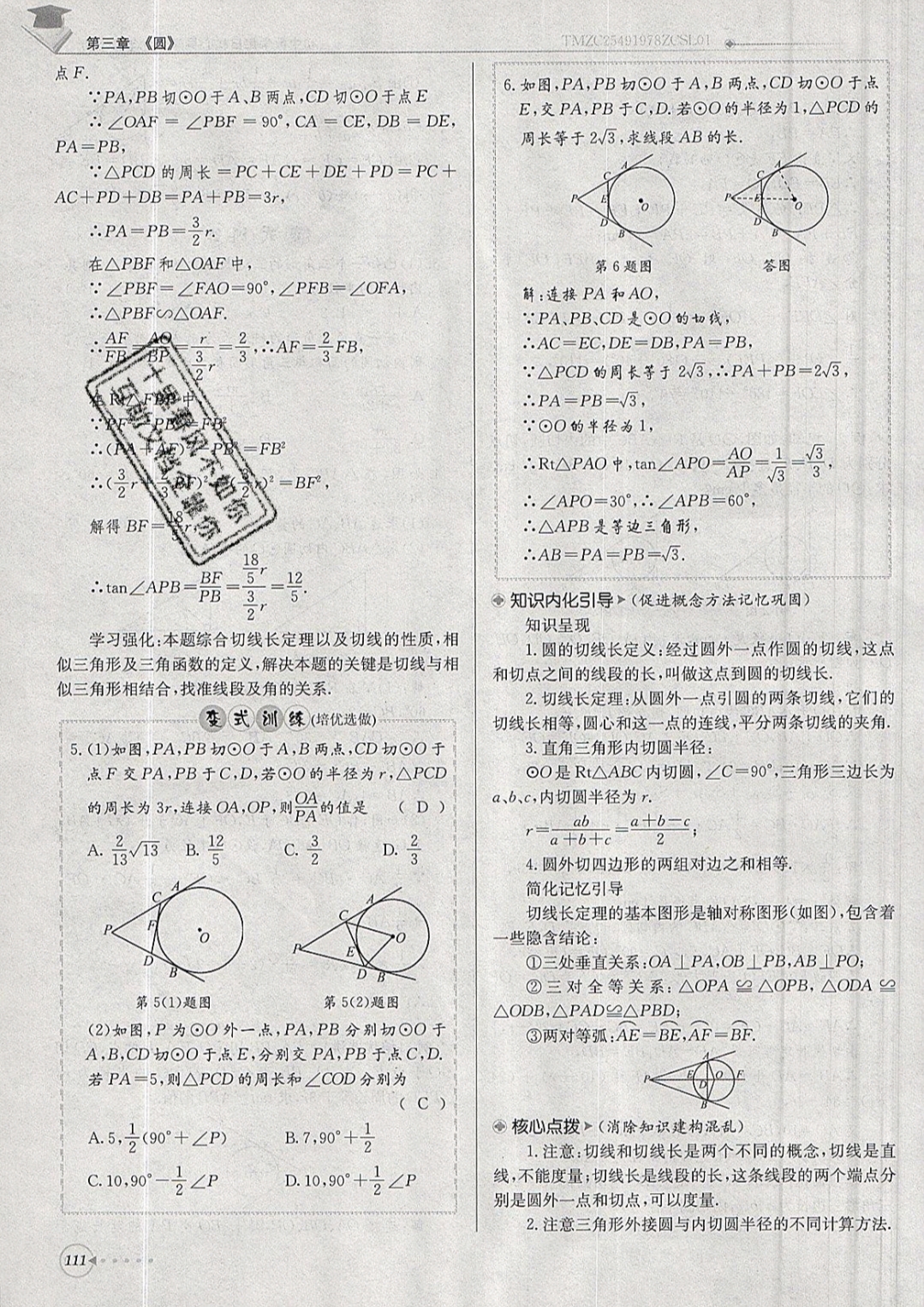 2019年每日核心導(dǎo)學(xué)九年級(jí)數(shù)學(xué)下冊(cè)北師大版 參考答案第111頁(yè)