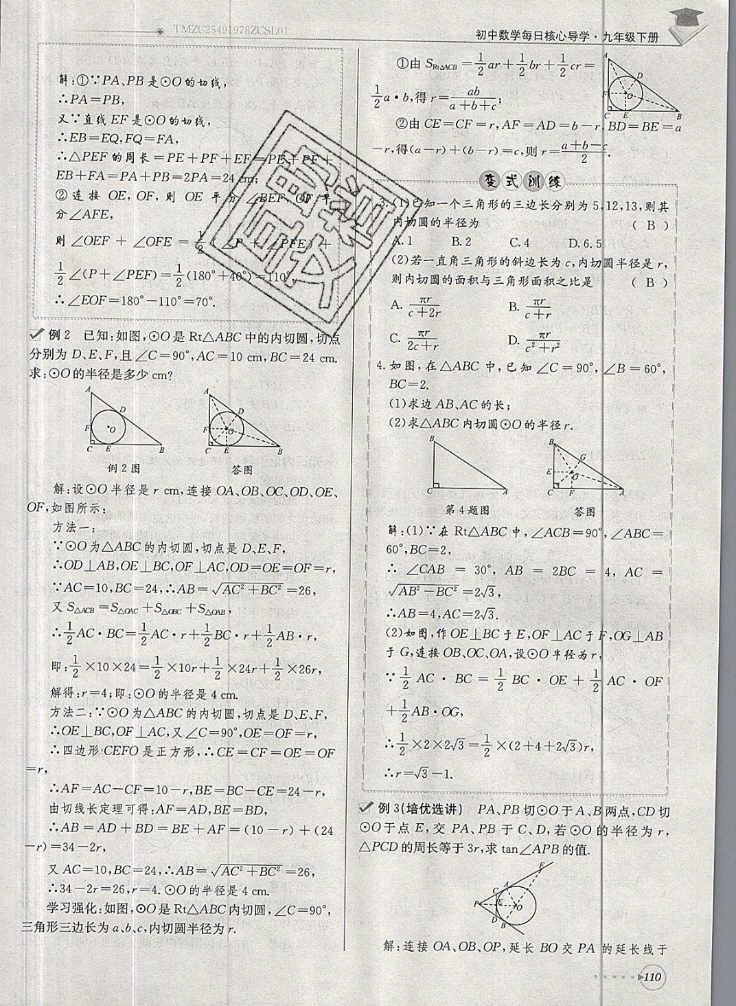 2019年每日核心導(dǎo)學(xué)九年級數(shù)學(xué)下冊北師大版 參考答案第110頁