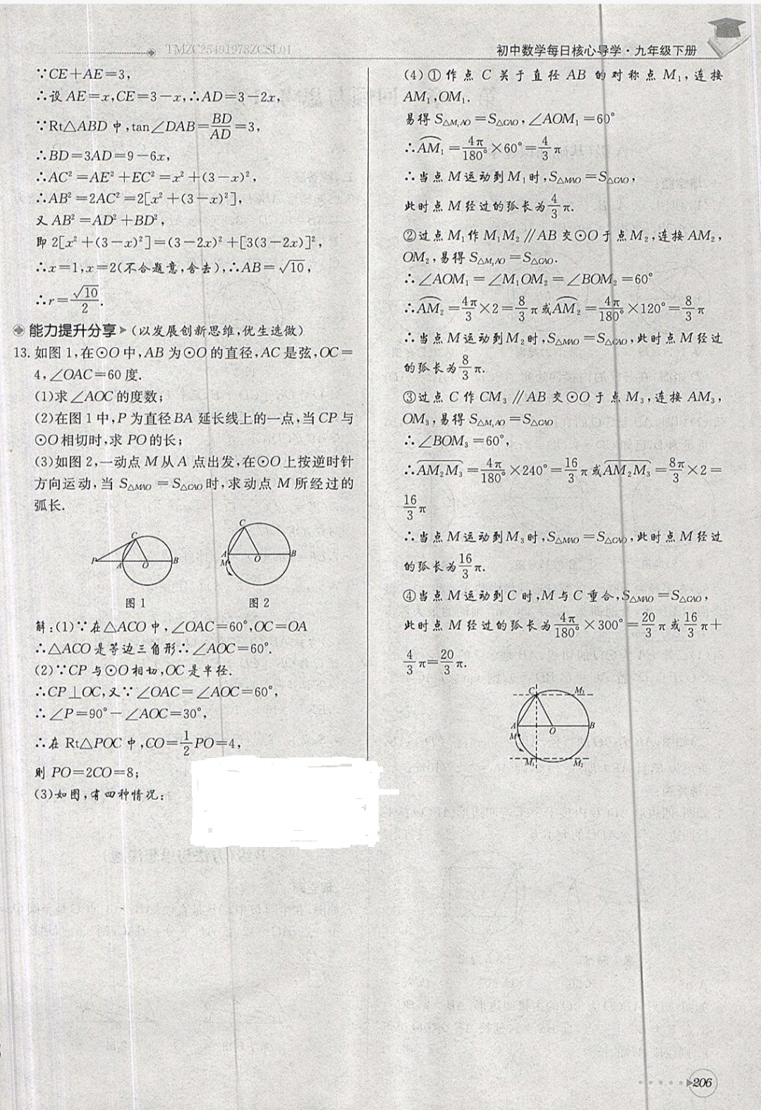 2019年每日核心導(dǎo)學(xué)九年級數(shù)學(xué)下冊北師大版 參考答案第206頁
