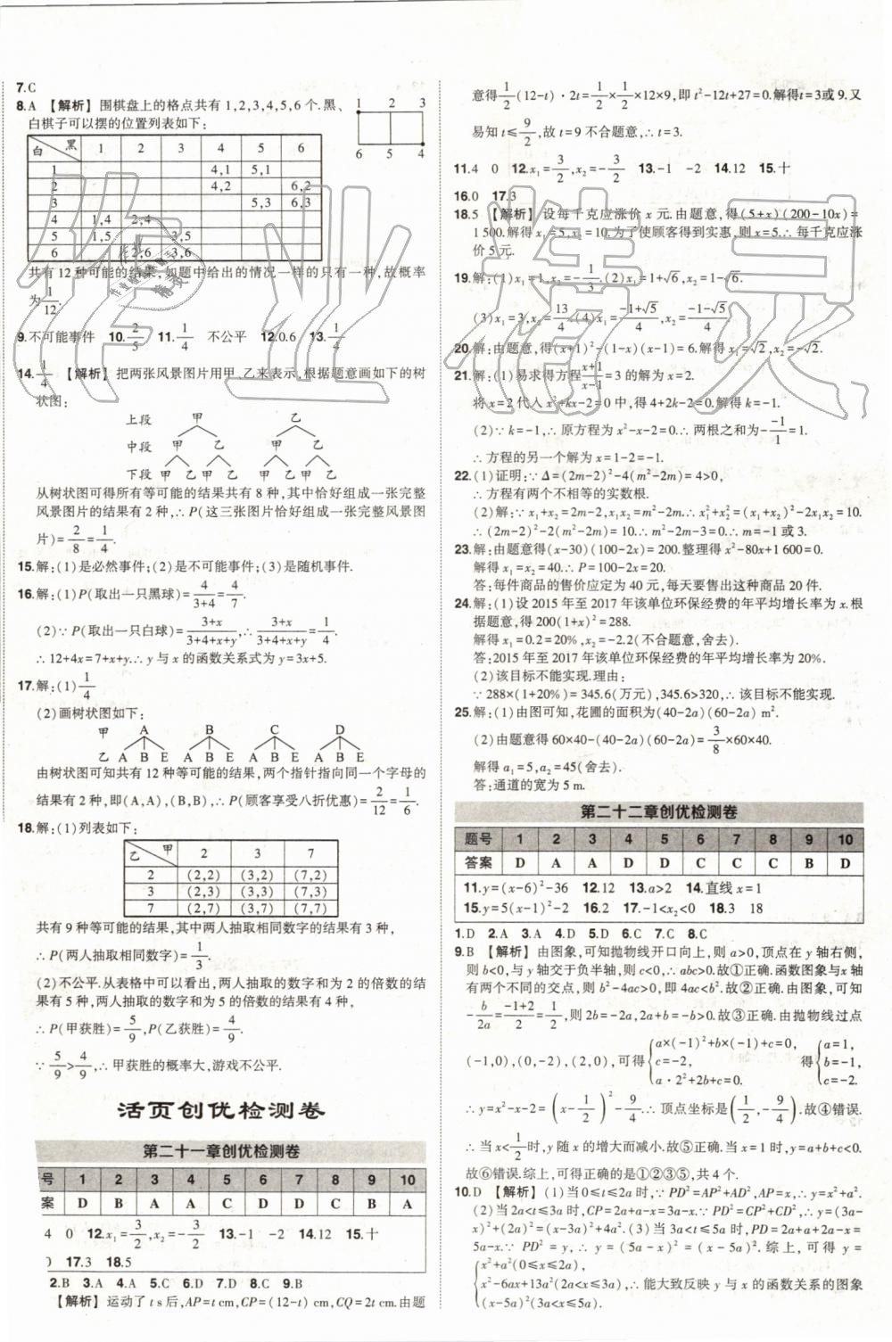 2019年黄冈创优作业九年级数学上册人教版 参考答案第24页