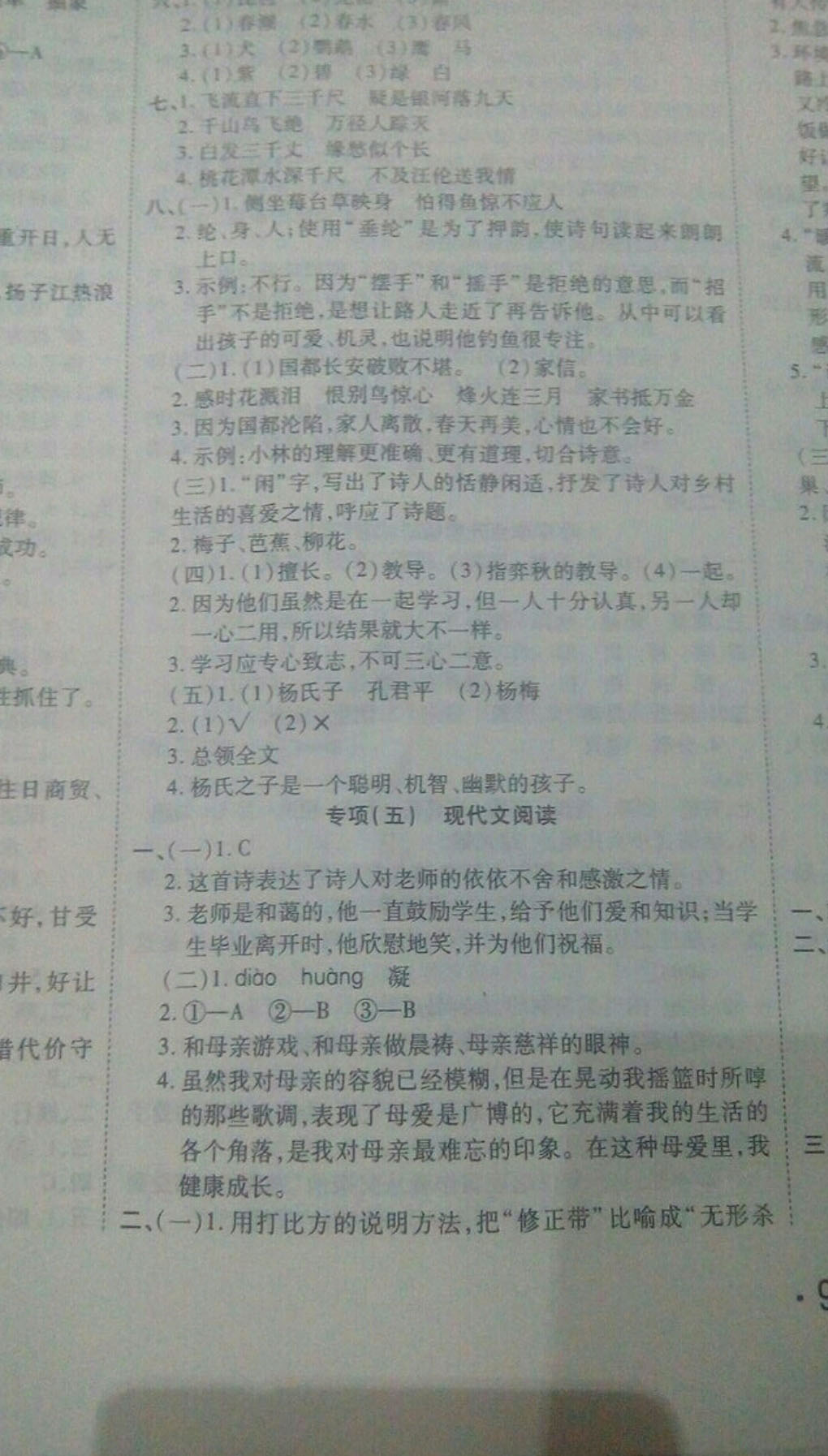 2019年小升初考前必刷卷语文 参考答案第6页