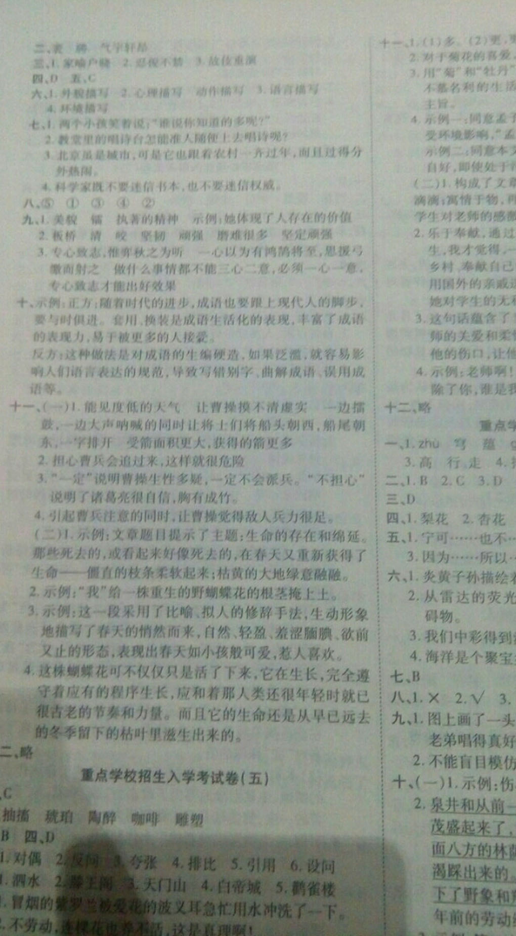 2019年小升初考前必刷卷语文 参考答案第26页