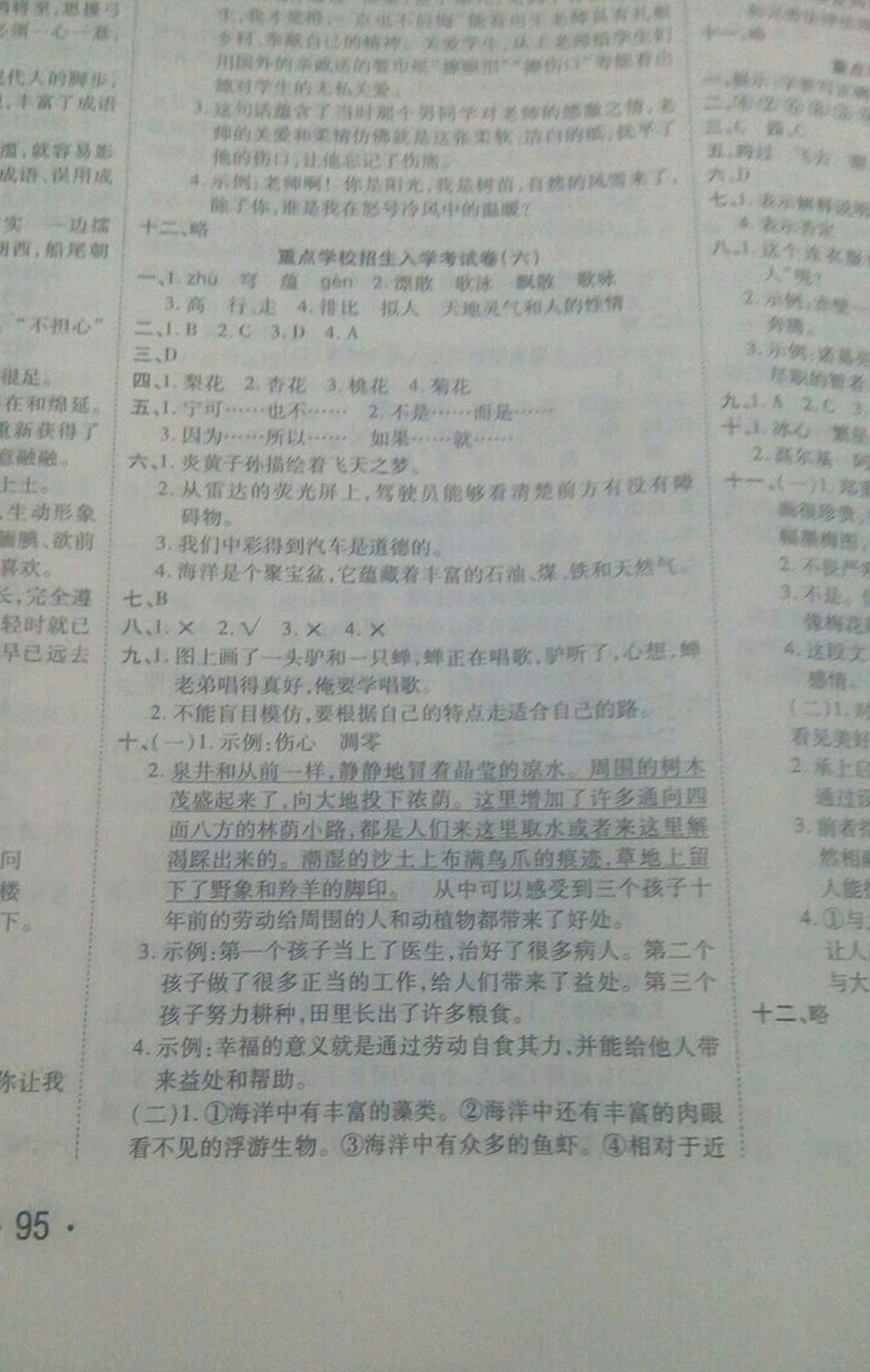 2019年小升初考前必刷卷语文 参考答案第29页