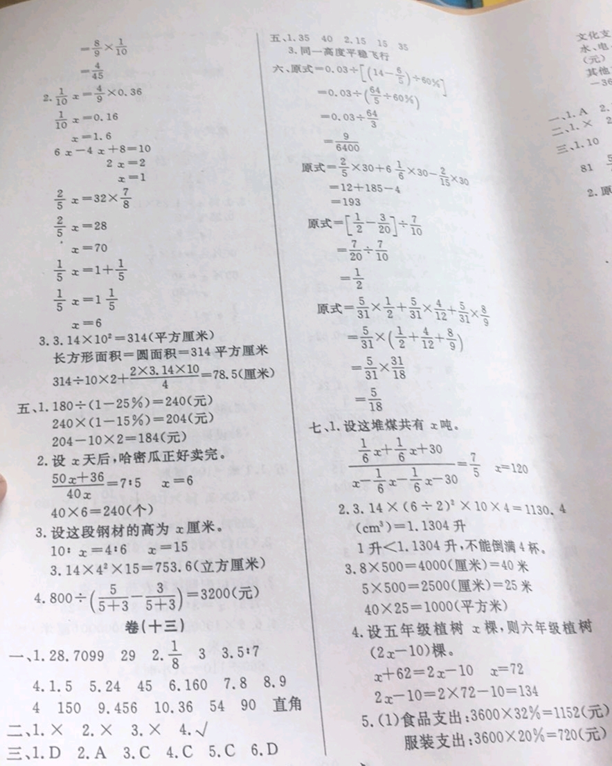 2019年小学毕业模拟卷数学 参考答案第9页