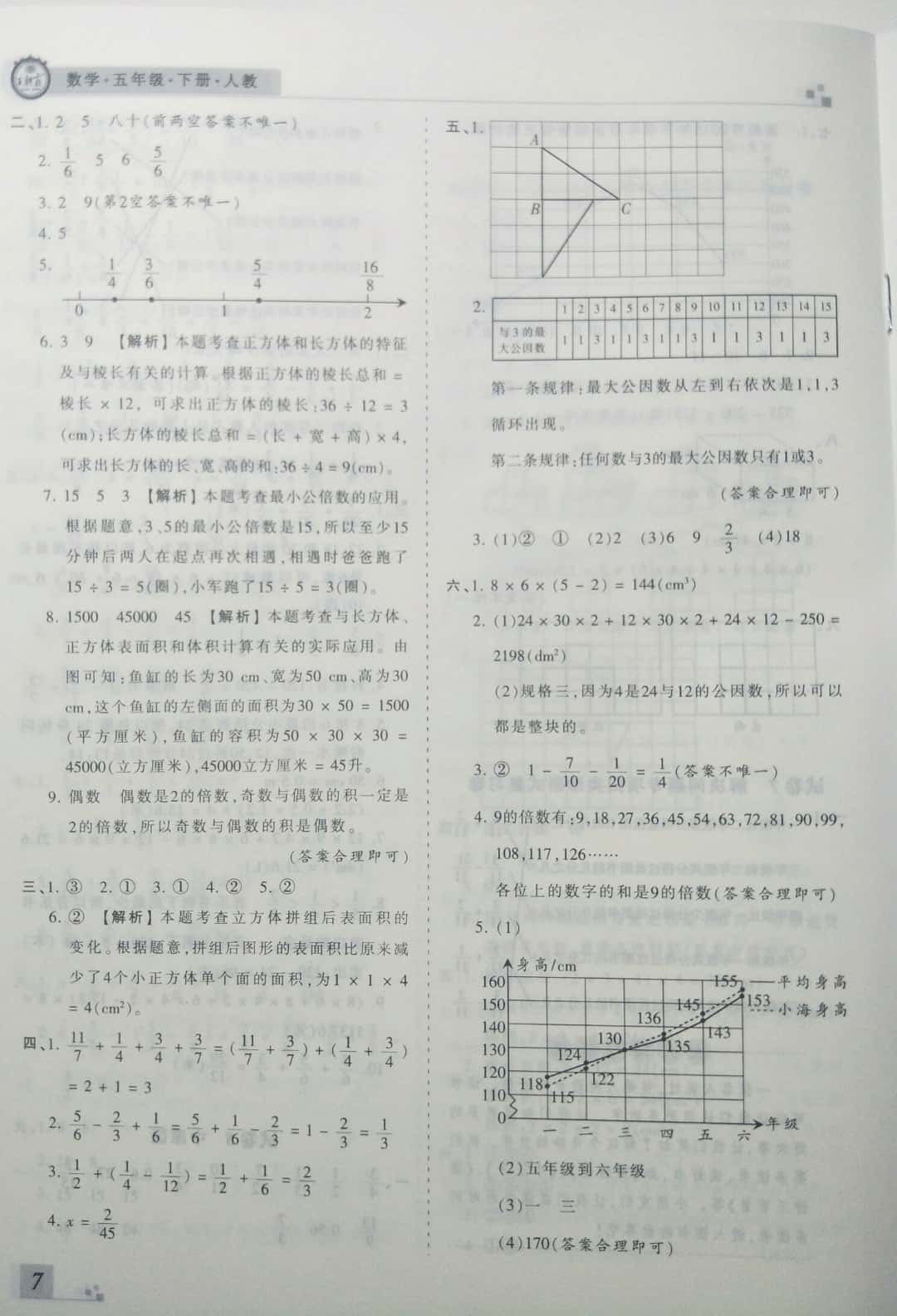 2019年王朝霞期末真題精編五年級(jí)數(shù)學(xué)下冊(cè)人教版 參考答案第7頁