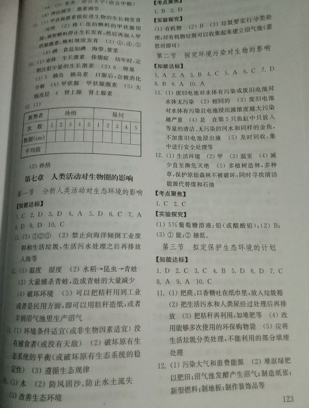 2019年初中基礎(chǔ)訓練七年級生物學下冊魯教版五四制山東教育出版社 參考答案第2頁