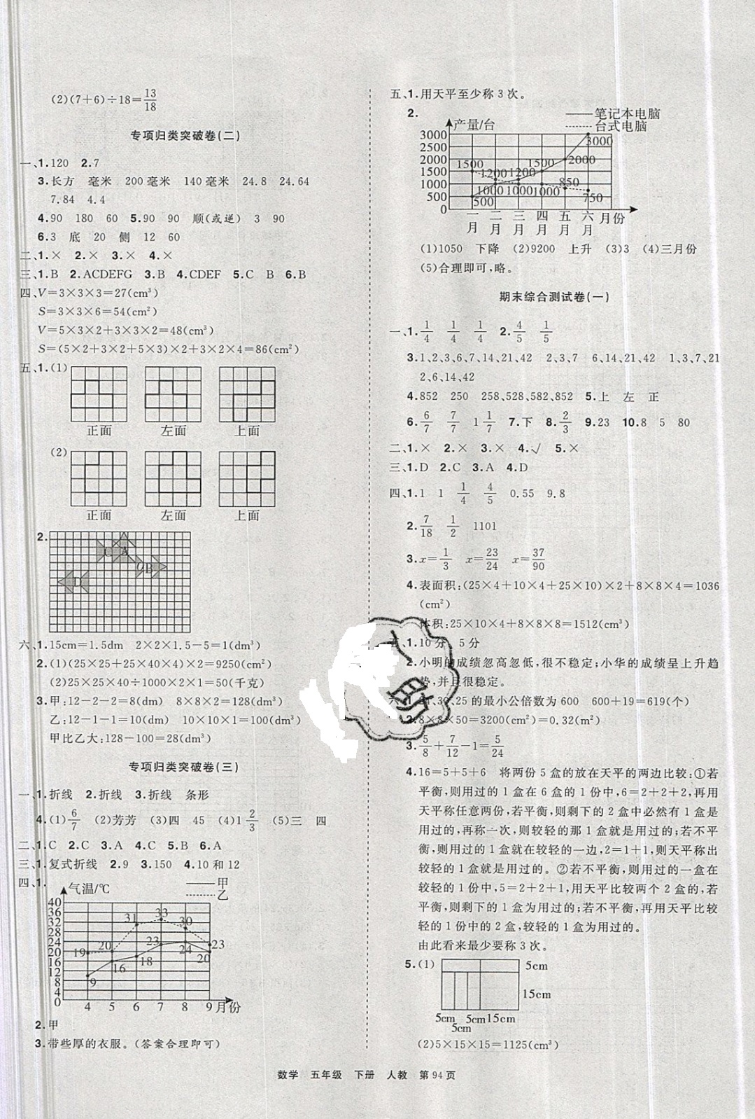 2019年全優(yōu)考評一卷通五年級數(shù)學下冊人教版 參考答案第6頁